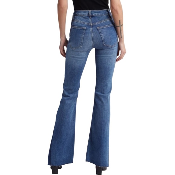 Frame Le High Flare High Rise Raw Released Fray Hem Med Blue Denim Jeans Size 28 - Picture 2 of 14